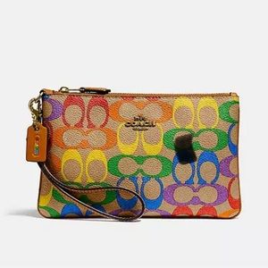 Coach- Small Wristlet In Rainbow Signature Canvas